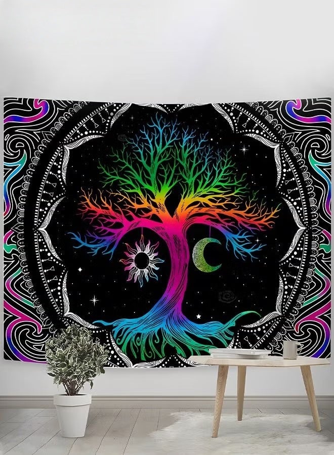 بوهيميا جدار معلق سجاد,شجرة الحياة سجاد متعدد الألوان,هيبي القمر والشمس سجاد,ماندالا مطبوعة سجاد جدار معلق للمنزل,51.2 × 59.1 بوصة,, - Image 2