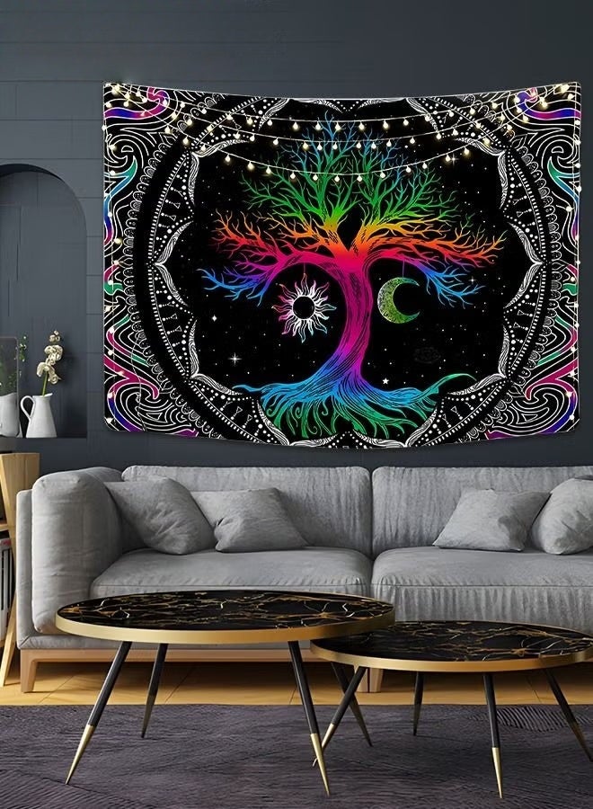 بوهيميا جدار معلق سجاد,شجرة الحياة سجاد متعدد الألوان,هيبي القمر والشمس سجاد,ماندالا مطبوعة سجاد جدار معلق للمنزل,51.2 × 59.1 بوصة,, - Image 5