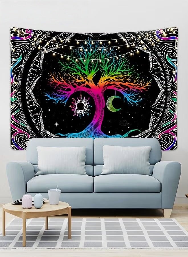 بوهيميا جدار معلق سجاد,شجرة الحياة سجاد متعدد الألوان,هيبي القمر والشمس سجاد,ماندالا مطبوعة سجاد جدار معلق للمنزل,51.2 × 59.1 بوصة,, - Image 4