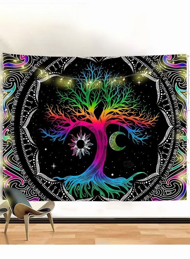 بوهيميا جدار معلق سجاد,شجرة الحياة سجاد متعدد الألوان,هيبي القمر والشمس سجاد,ماندالا مطبوعة سجاد جدار معلق للمنزل,51.2 × 59.1 بوصة,, - Image 3