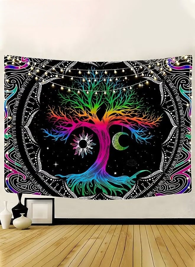 بوهيميا جدار معلق سجاد,شجرة الحياة سجاد متعدد الألوان,هيبي القمر والشمس سجاد,ماندالا مطبوعة سجاد جدار معلق للمنزل,51.2 × 59.1 بوصة,, - Image 1