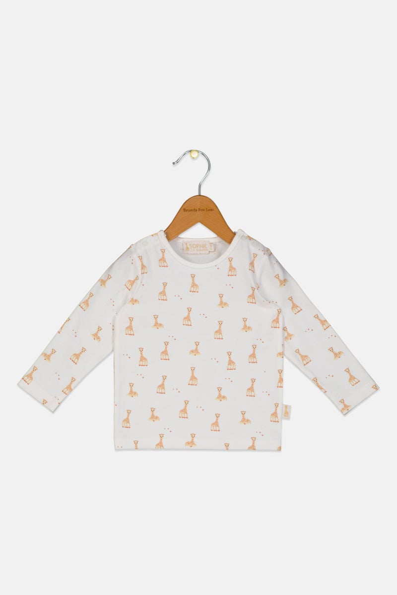Sophie la girafe Toddlers Boy Long Sleeve Animal Print Top, White - Image 1