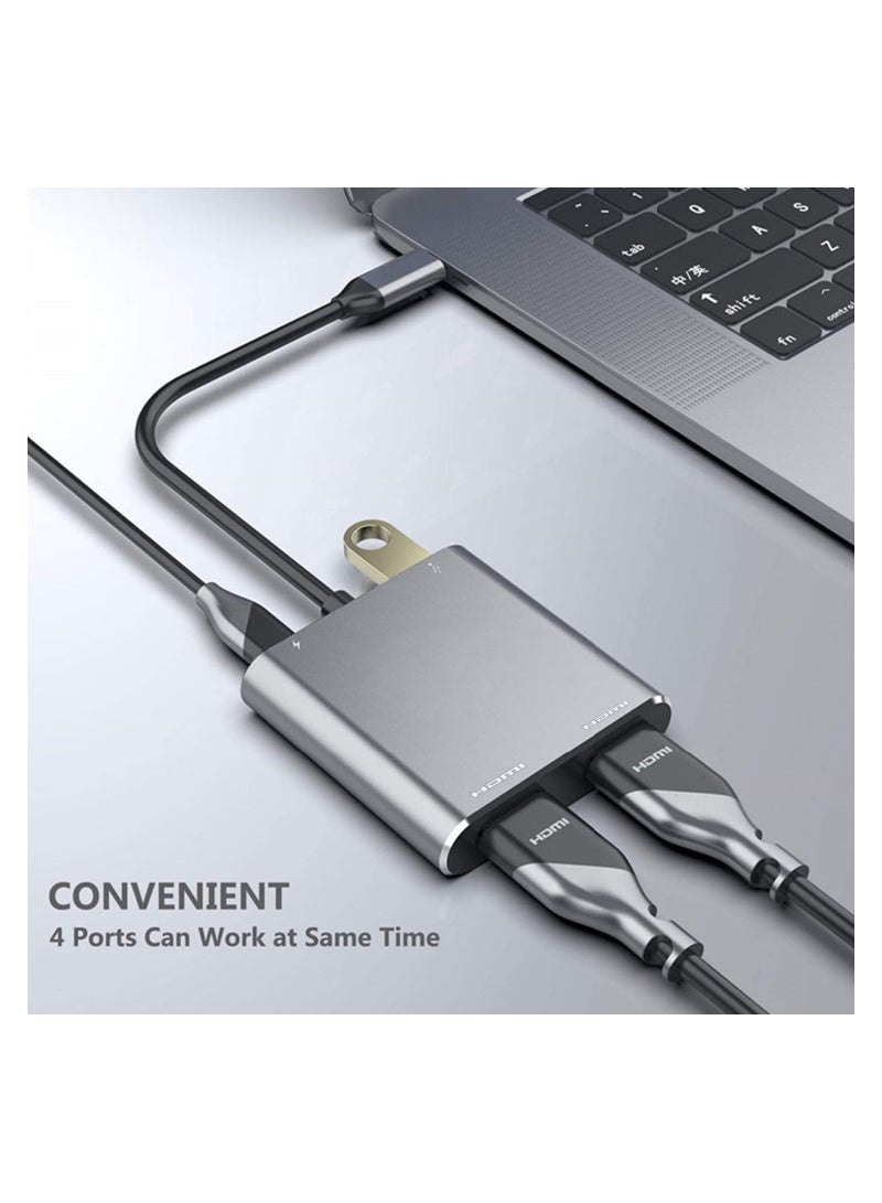 موزع USB-C 4 في 1 مع محول HDMI مزدوج، ومخرج 4K بتردد 30 هرتز، وUSB 3.0، وشحن PD - محطة إرساء لشاشة مزدوجة عالية الدقة لنظامي التشغيل Windows وMacOS. - Image 3