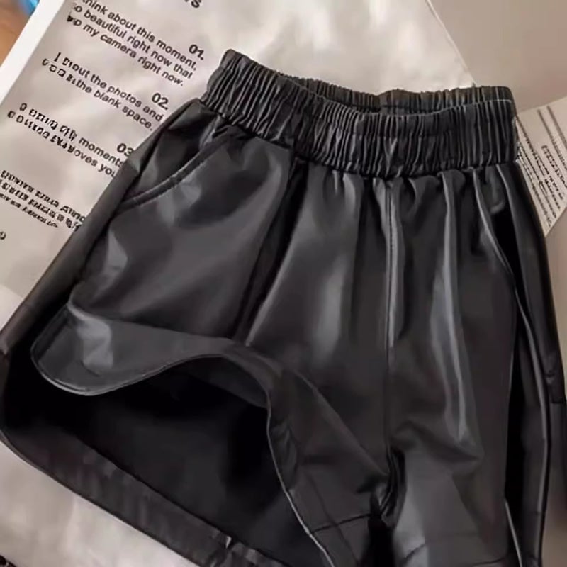 Plus Size Women'S Clothing 2024 Chubby Girl High Waist Pear-Shaped Figure A- Line Slimming Wide Leg Pu Short Leather Pants Boot Pants - Image 3