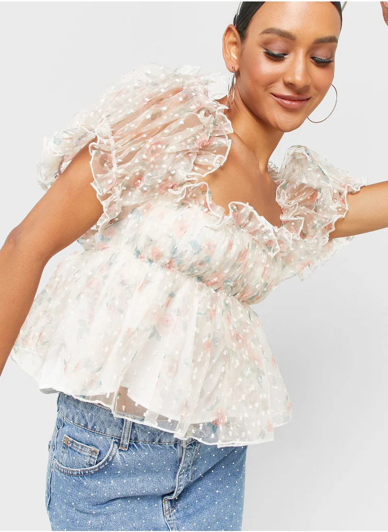 Urban Minx Urban Minx Bardot Printed Top