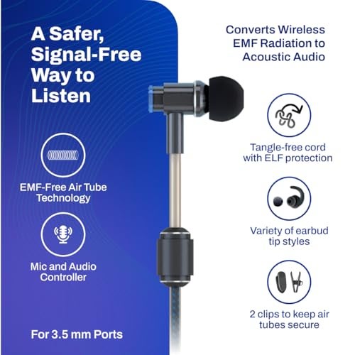 DefenderShield Air Tube Stereo Wired Earbuds – Universal Acoustic Headphones with Built-in Mic & Audio Controls – Secure Fit Wired Headphones with 3.5mm Audio Jack, Sports Tips & 3 Ear Tip Sizes - Image 2