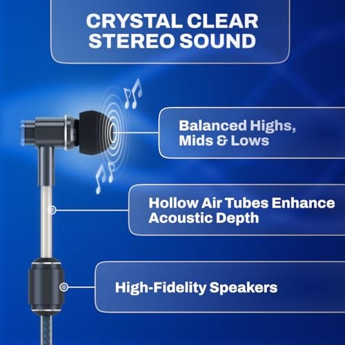 DefenderShield Air Tube Stereo Wired Earbuds – Universal Acoustic Headphones with Built-in Mic & Audio Controls – Secure Fit Wired Headphones with 3.5mm Audio Jack, Sports Tips & 3 Ear Tip Sizes - Image 5