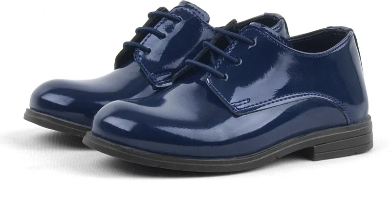 Rakerplus Navy Blue Patent Leather Rubber Laced Oxford Baby Shoes