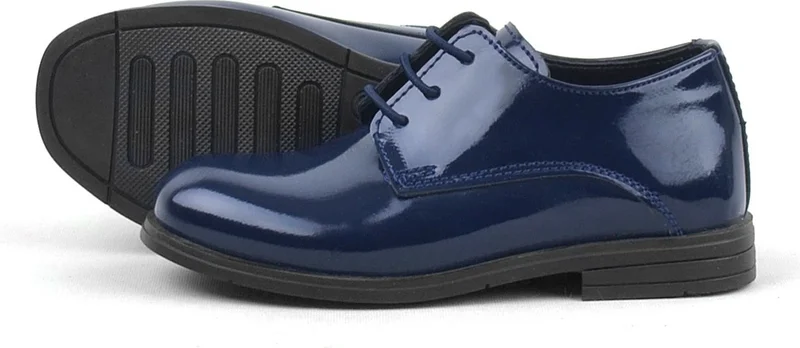 Rakerplus Navy Blue Patent Leather Rubber Laced Oxford Baby Shoes