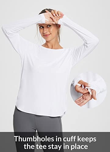 baleaf Women's Sun Shirts UPF 50+ Long Sleeve Hiking Tops Lightweight Quick Dry UV Protection Outdoor Clothing White L - Image 4