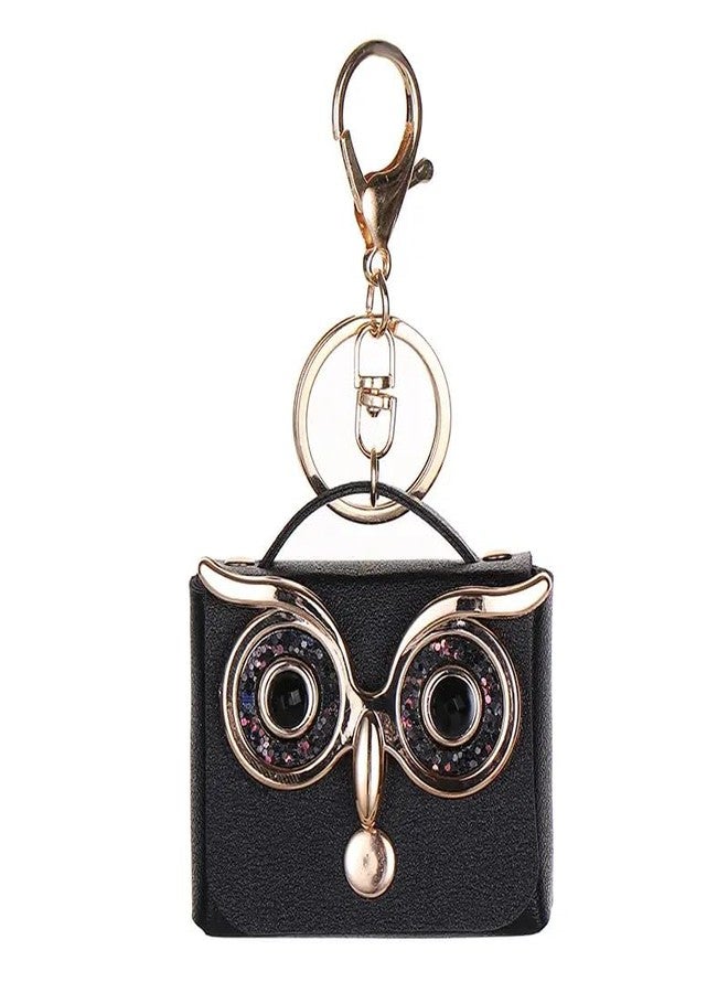 Lupro Keychain Coin Purse Earphone Storage Case Mini Owl Design Holder Bag Charm for Girls and Women, Pack of 1 (Black) - Image 1