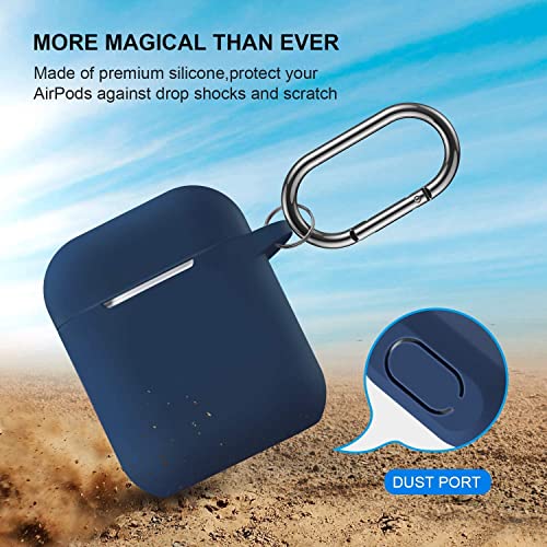 ATUAT Compatible with AirPods Case Cover, Full Protective Silicone Skin Dust-Proof Designed for Apple AirPods 1st 2nd Generation with Keychain, Front LED Visible, Midnight Blue - Image 2
