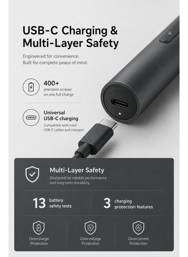 Xiaomi Electric Precision Screwdriver Kit, Rechargeable Cordless Screwdriver Set With 24 S2 Steel Magnetic Bits, 2-Speed Adjustable Torque, USB-C Charging, Phone Laptop Camera Watch Electronics Repair Tool, Grey - Image 4