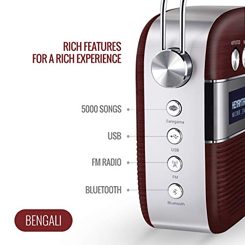Carvaan Saregama Carvaan Bengali - Portable Music Player with 5000 Preloaded Songs, FM/BT/AUX (Cherrywood Red) - Image 3