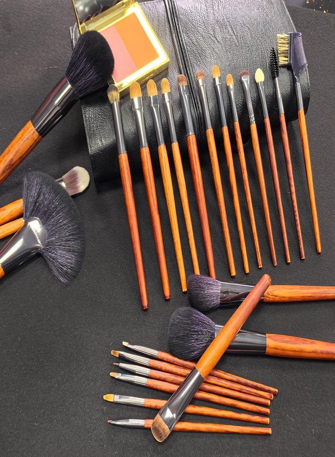 ACOSBRUOP Professional Makeup Brush Set, 24 Pieces with Leather Case, Natural Hair Bristles, Wooden Handles - Image 5