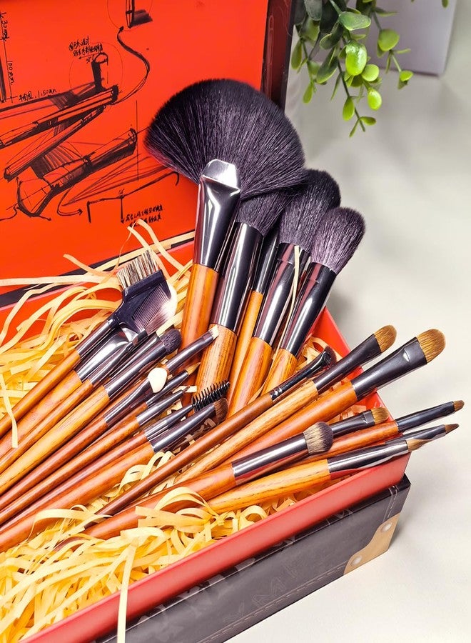 ACOSBRUOP Professional Makeup Brush Set, 24 Pieces with Leather Case, Natural Hair Bristles, Wooden Handles - Image 3