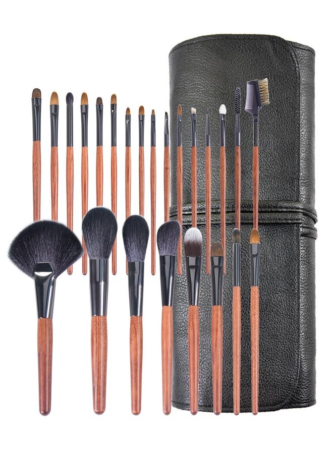 ACOSBRUOP Professional Makeup Brush Set, 24 Pieces with Leather Case, Natural Hair Bristles, Wooden Handles - Image 1