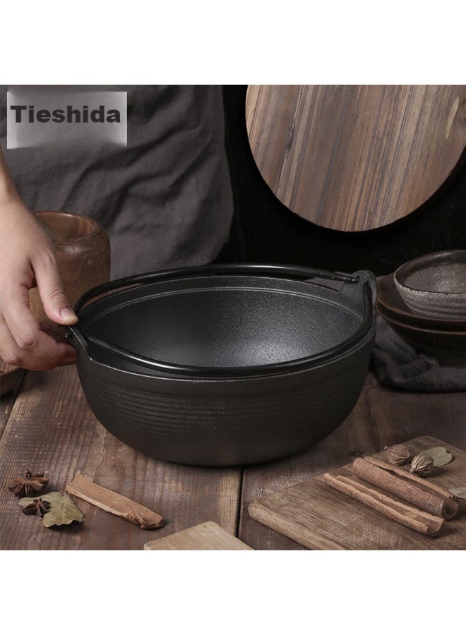 Telssida Cast Iron Sukiyaki Pot, Non-coated Thickened Non-stick Iron Soup Pot, Stew Pot, Meat Stew Pot, Outdoor Cooking Hot Pot - Image 3