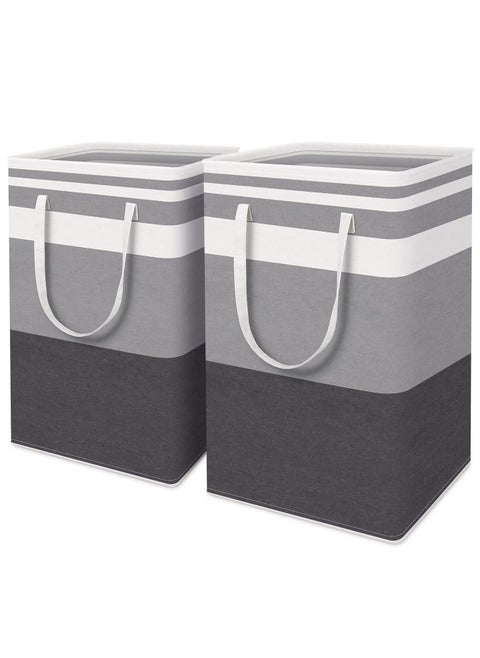 2-Pack Large Laundry Basket, Waterproof, Freestanding Laundry Hamper, Collapsible Tall Clothes Hamper with Extended Handles for Clothes Toys in the Dorm and Family (Grey)