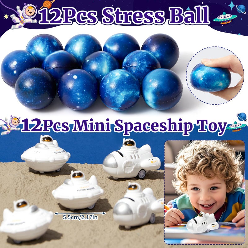 SNLN Outer Space Party Favors Birthday Supplies Non-Woven Gift Bag Stress Ball Spaceship Toy Astronaut Eraser Silicone Bracelet Keychain Tattoo Sticker Galaxy Space Goodie Bags Party Decoration - Image 3