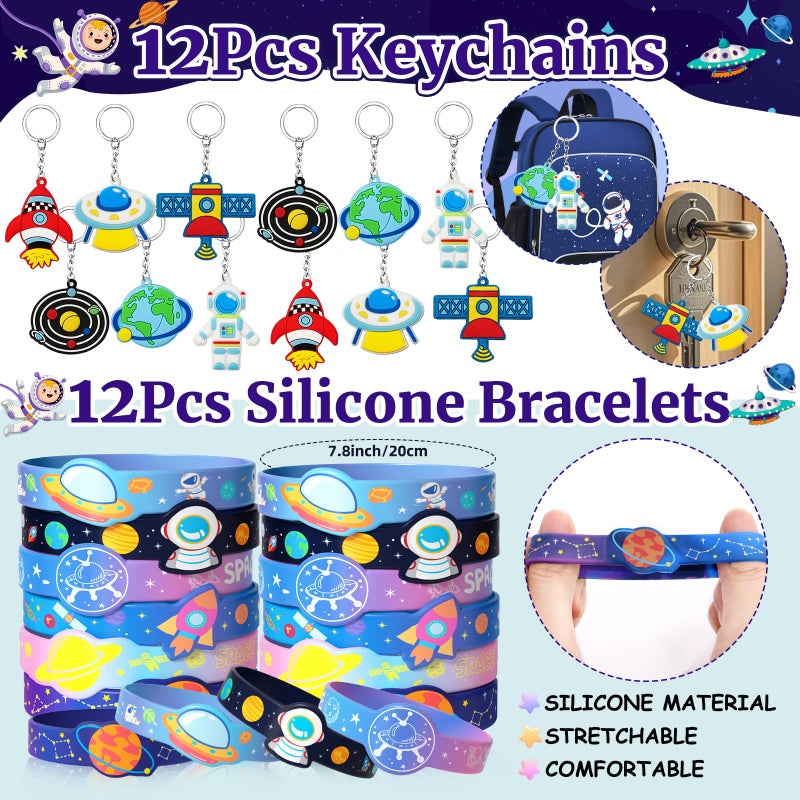 SNLN Outer Space Party Favors Birthday Supplies Non-Woven Gift Bag Stress Ball Spaceship Toy Astronaut Eraser Silicone Bracelet Keychain Tattoo Sticker Galaxy Space Goodie Bags Party Decoration - Image 5