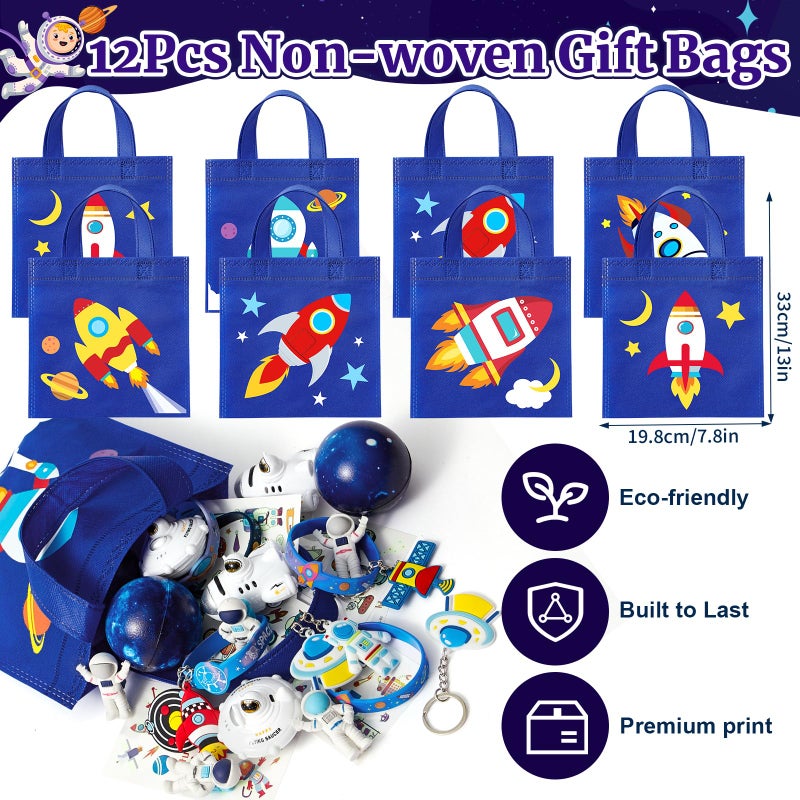SNLN Outer Space Party Favors Birthday Supplies Non-Woven Gift Bag Stress Ball Spaceship Toy Astronaut Eraser Silicone Bracelet Keychain Tattoo Sticker Galaxy Space Goodie Bags Party Decoration - Image 2