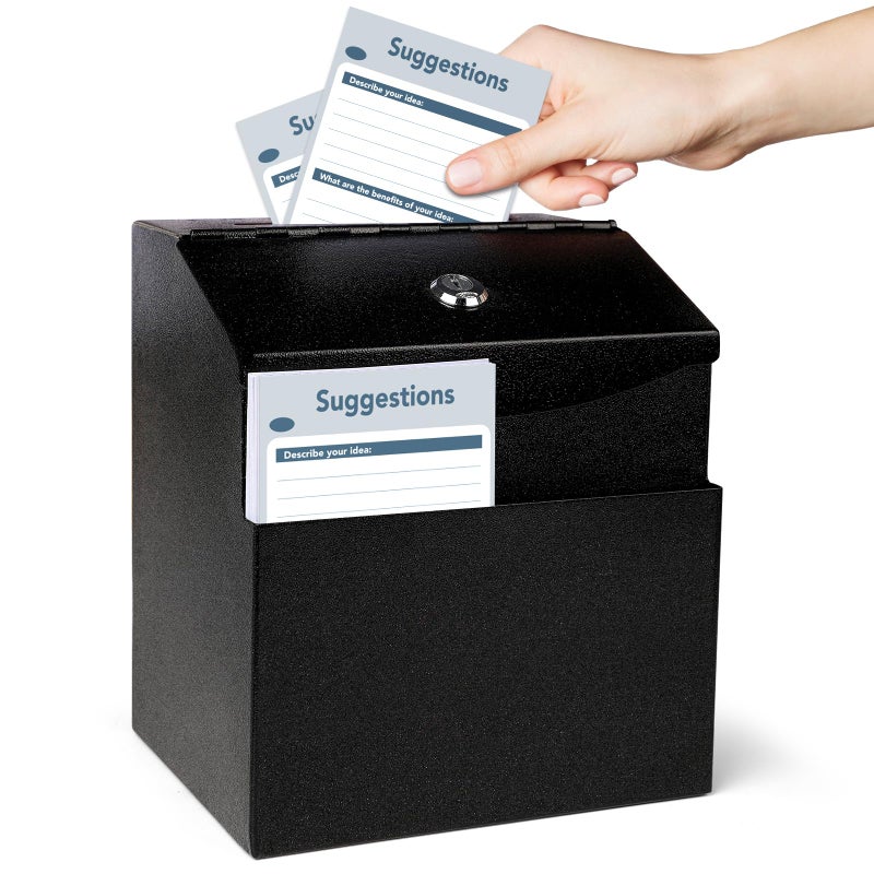 LINSIRON Suggestion Box with Slot and Lock Metal 84 x 58 x 70 inch BuiltIn Storage Compartment 50 Suggestion Cards Tip Jar Ballot Voting Prayer Comment Teacher Mailbox Booth Classroom Restaurant