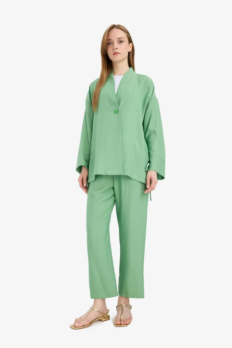 ديفاكتو Relax Fit Crinkle Fabric Long Sleeve Tunic