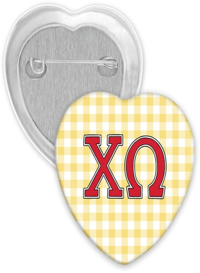 SCRAPHEART Chi Omega Button Pin Set, Cute Owl Mascot Pin & Yellow Gingham Heart XO Pin, Sorority Gift Bundle for Bid Day, Sorority Big Little Reveal, College Game Day, Chi O Accessories (2-Pack), Chi Omega Gifts - Image 3