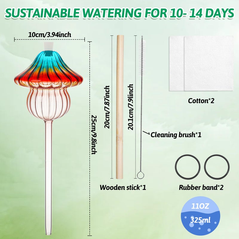 Kaimfdg 11 oz Large Plant Watering Globes Mushroom, Gradient Color Glass Watering Bulbs, Self Watering Planter Insert, Self Watering Globes - Vacation Plant Watering Devices for Travel (Large 2-Pack) - Image 3