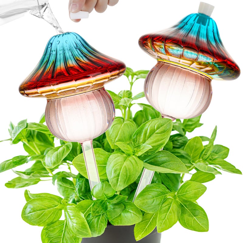 Kaimfdg 11 oz Large Plant Watering Globes Mushroom, Gradient Color Glass Watering Bulbs, Self Watering Planter Insert, Self Watering Globes - Vacation Plant Watering Devices for Travel (Large 2-Pack) - Image 1