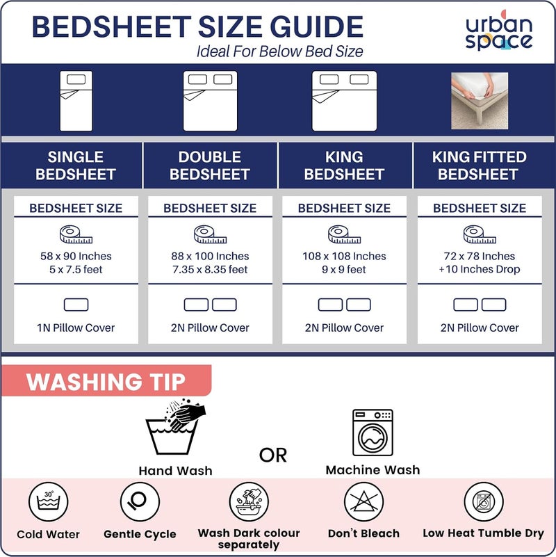 Urban Space شراشف سرير كينج من أوربان سبيس سيرين 100 قطن 200 TC مع 2 غطاء وسادة 108 × 108 بوصة باللون الوردي الرائع - Image 5