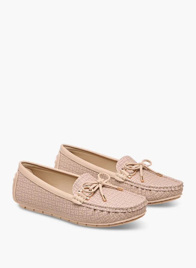 فلورا بيلا من شو إكسبرس Monogram Print Loafers with Bow Accent