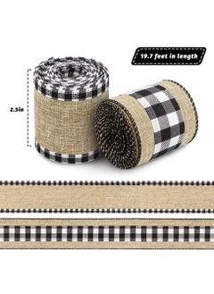 KASTWAVE 2 Rolls Buffalo Plaid Wired Edge Ribbons, Burlap Fabric Craft Ribbon for Wreath Floral Bows Craft Decor,  Fabric Craft Ribbon for DIY Bows Wrapping Decoration (Black, 2.5 x 216 Inch)  - Image 5