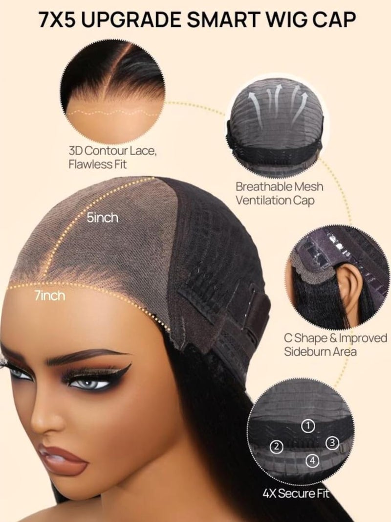 UNICE Bye Bye Knots 7x5 Pre Cut Lace Yaki Straight Bob Wig Chestnut Brown Ombre Human Hair Glueless Wig Pre Plucked Bleached Invisible Knots Natural Hairline 150% Density for Women 12 Inch - Image 5