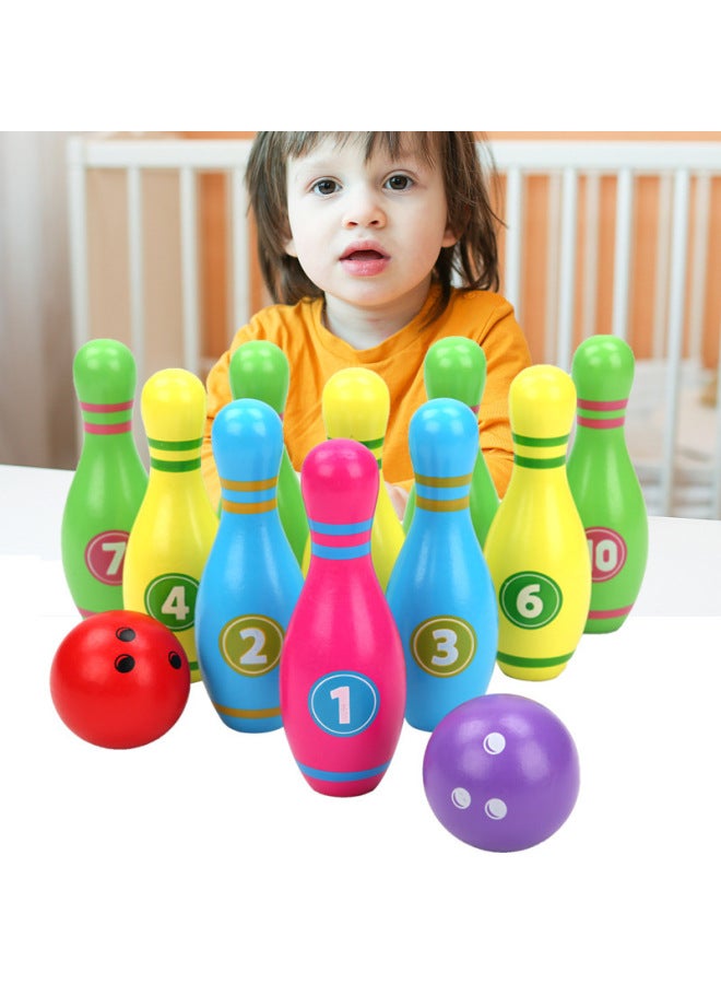 Wooden Bowling Intelligence Toys Large Suit Young Children's Solid Wood Assembly Exercise Fine Movements Parent-Child-Color:Digital Bowling 0.4kg - Image 5