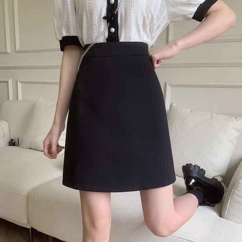 Skirt Womens All-match Work One-step Skirt Suit Black Hip Wool A- line Skirt Professional Skirt Anti-glare Fat Girl Black (lined)