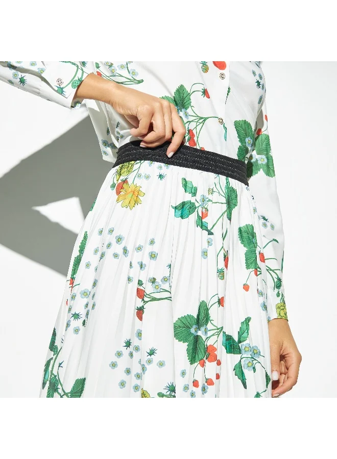 2Xtremz 2Xtremz All-Over Floral Print A-line Skirt with Elasticised Waistband and Pleats