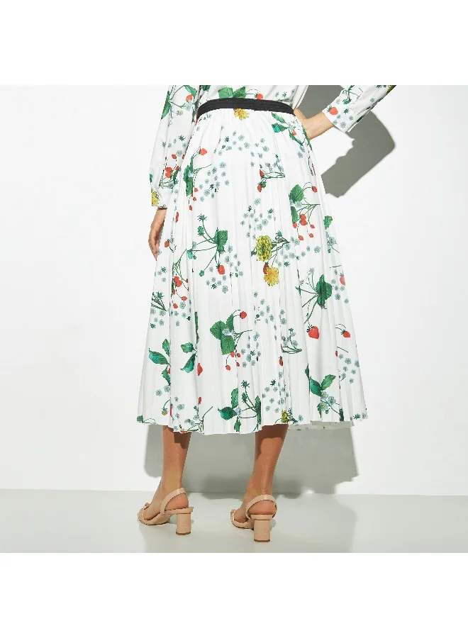2Xtremz 2Xtremz All-Over Floral Print A-line Skirt with Elasticised Waistband and Pleats