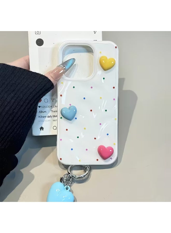 Temu A cute 3D heart-shaped phone case with colorful polka dots, featuring a large heart-shaped chain. Designed for iPhone 13 Pro Max models, it boasts a stylish water pattern and soft, shock- and scratch-resistant protection. - Image 2
