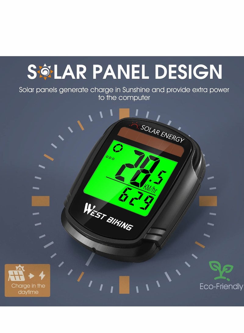 Excefore Bike Computer Wireless with Solar Energy Bicycle Speedometer and Odometer Waterproof Cycling LCD Backlight Automatic Wake-up Multi-Functions Fits All Bikes Electric - Image 3
