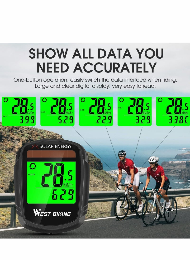 Excefore Bike Computer Wireless with Solar Energy Bicycle Speedometer and Odometer Waterproof Cycling LCD Backlight Automatic Wake-up Multi-Functions Fits All Bikes Electric - Image 5