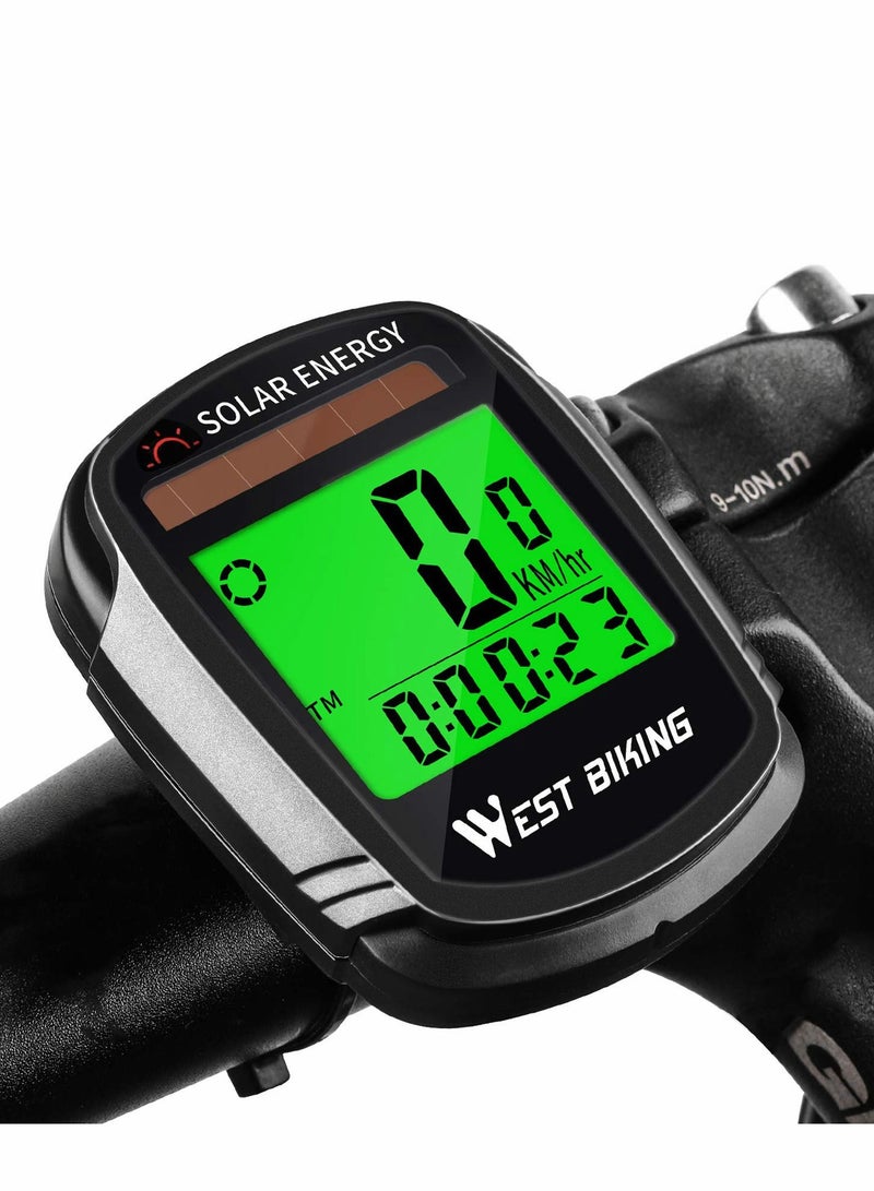 Excefore Bike Computer Wireless with Solar Energy Bicycle Speedometer and Odometer Waterproof Cycling LCD Backlight Automatic Wake-up Multi-Functions Fits All Bikes Electric - Image 1