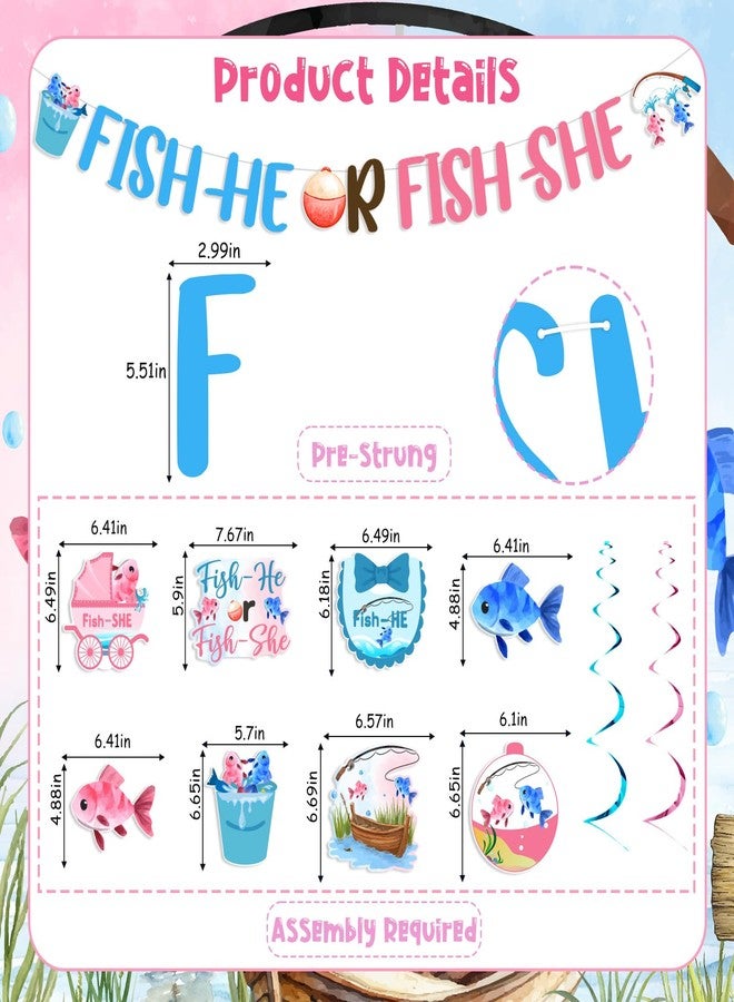 Cheereveal زينة حفلات الكشف عن جنس المولود من Cheereveal Fishing، سمكة هو أو سمكة هي، ماذا سيكون شكل الطفل، كعكة لافتة، زينة كب كيك، لوازم حفلات استقبال المولود من Gone Fishing بالونات وردية وزرقاء - Image 5
