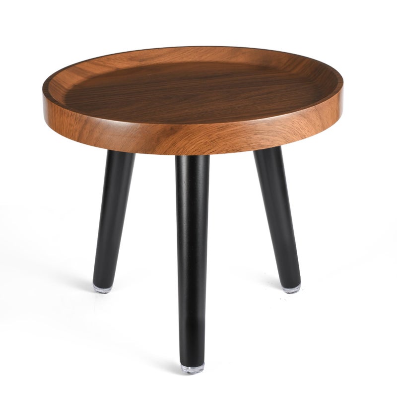 KGPLOME Indoor Plant Stand,Wood Mid Century Plant Table in Walnut Finish,Tall Plant Stand for Flower Pot,Modern Round Small Side End Table with Raised Design (Walnut, 12"x10.8") - Image 1