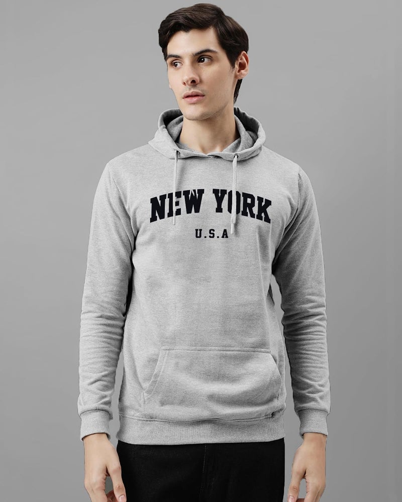 ADRO Men's Cotton Blend Neck Hooded Sweatshirt (H24-NEW-GR_Grey - Image 3