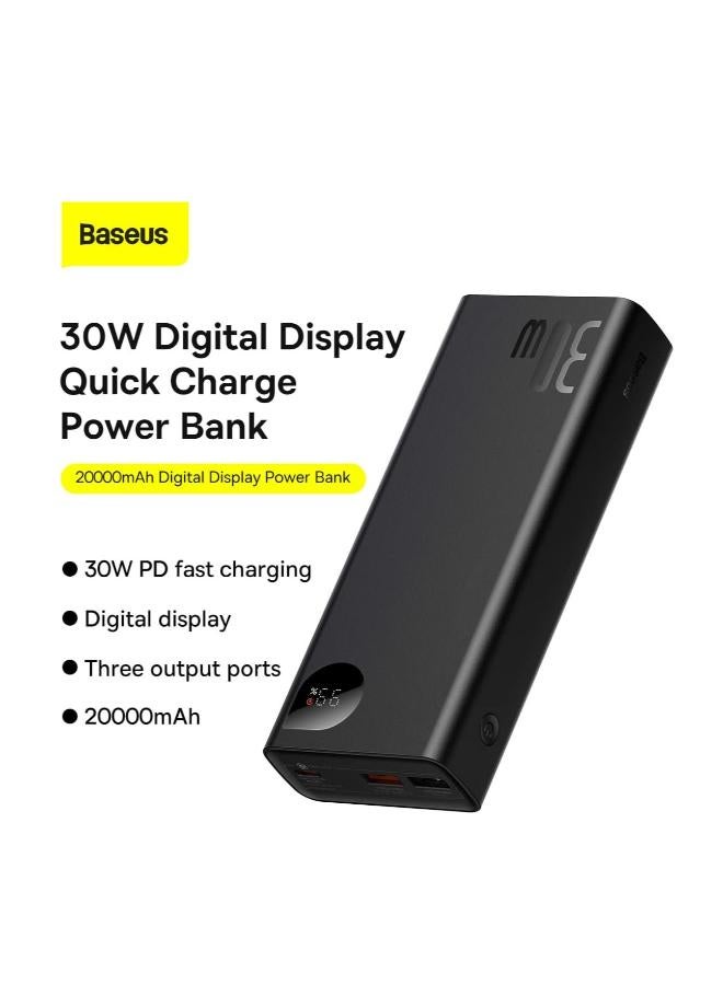 بيسوس 20000 mAh Power Bank Adaman Metal Digital Display Fast charge C+U+U (with C+C cable 50cm 60W(20V/3A) 30W, 20000 mAh black - Image 3