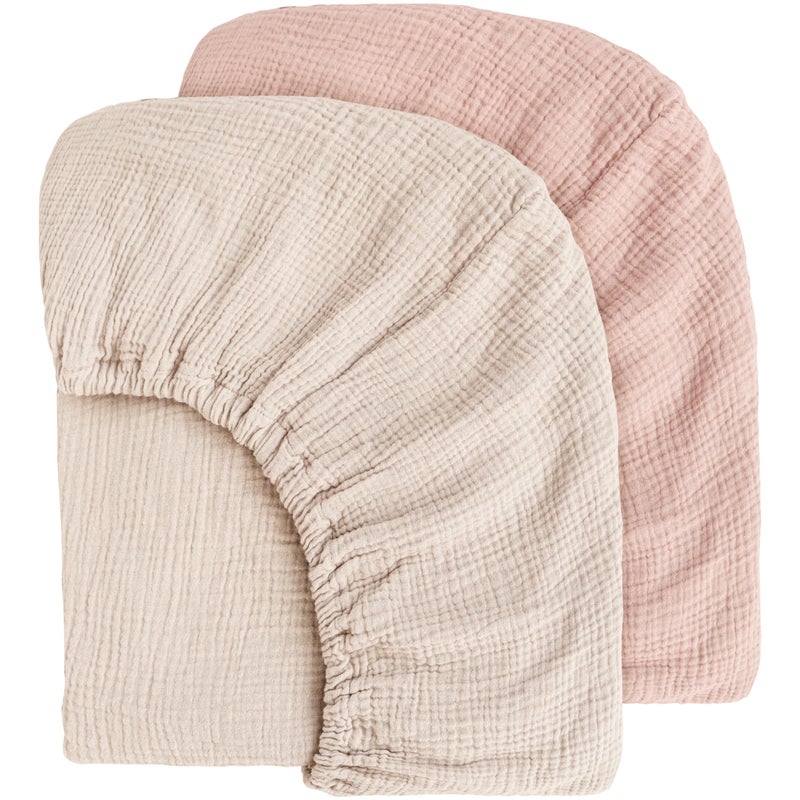 MairMore Muslin Crib Sheets for Baby Girls and Boys Neutral Fitted Baby Bed Sheets for Standard Crib Toddler Mattress Soft and Breathable 52x28 Pink Ivory