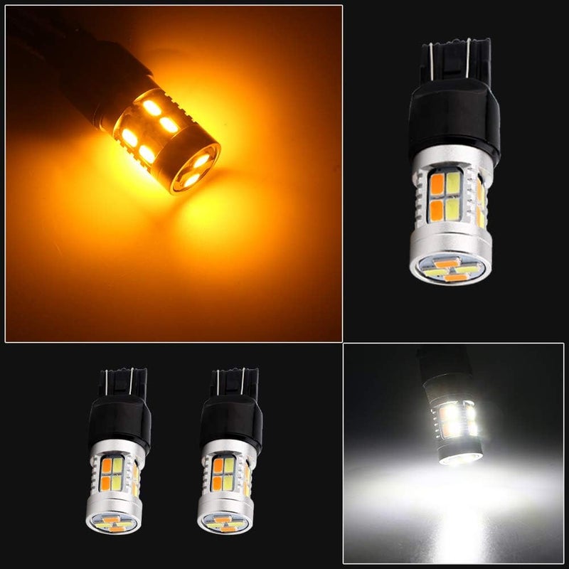 Grandview 2pcs Super Bright 400LM 7443 Amber/White Switchback Turn Signal LED Light Bulbs 5730 20SMD 12V LED Replacement Light 7444NA 6500K-8000K - Image 3