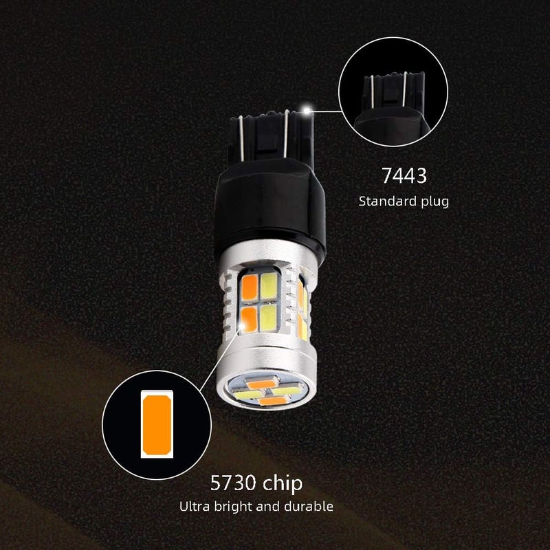 Grandview 2pcs Super Bright 400LM 7443 Amber/White Switchback Turn Signal LED Light Bulbs 5730 20SMD 12V LED Replacement Light 7444NA 6500K-8000K - Image 4